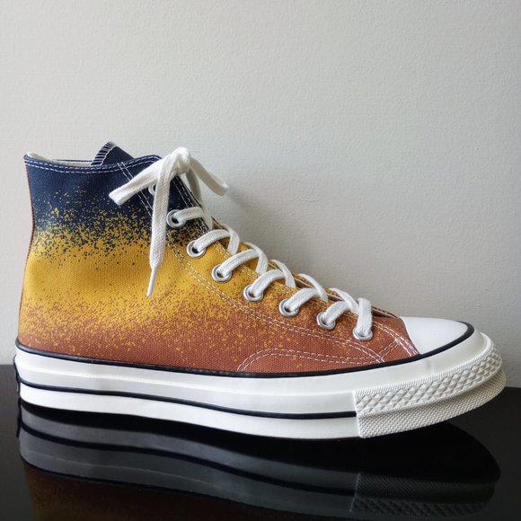 Converse Men's Chuck 70 Hi Scatter Dye Canvas Sneaker in Awesome Fire Opal/Gold - Picture 1 of 12